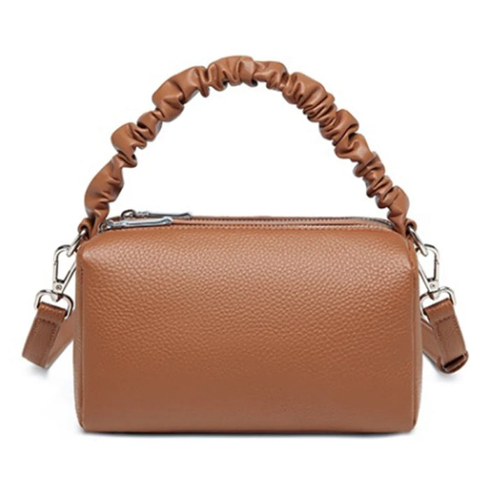 CK2226 Dual Zipper Women Handbag Top Layer Cowhide Leather Casual Crossbody Shoulder Bag - Caramel - 1