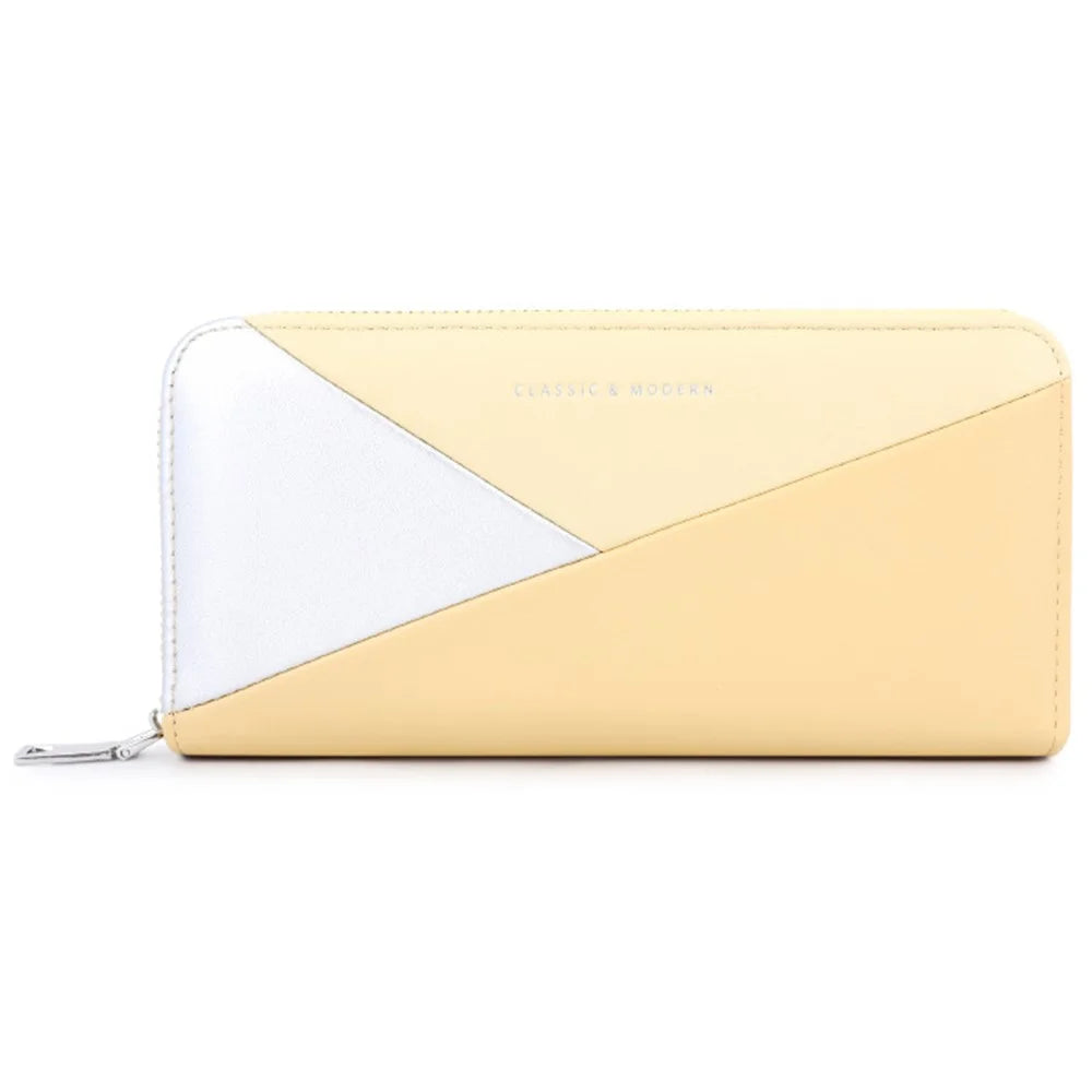 TAILIAN T9612-117 Multiple Card Slots Long Purse Color Splicing PU Leather Women Zipper Clutch - Yellow - 1