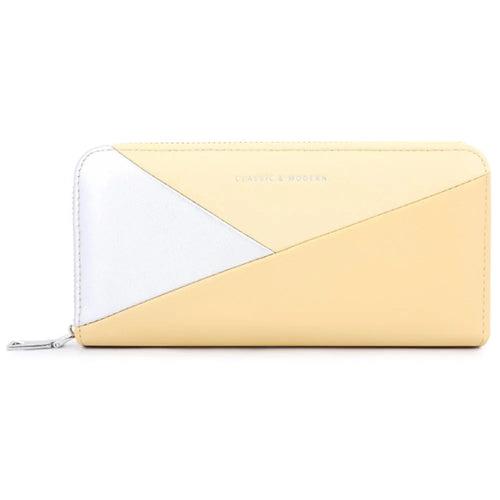 TAILIAN T9612-117 Multiple Card Slots Long Purse Color Splicing PU Leather Women Zipper Clutch - Yellow - 1