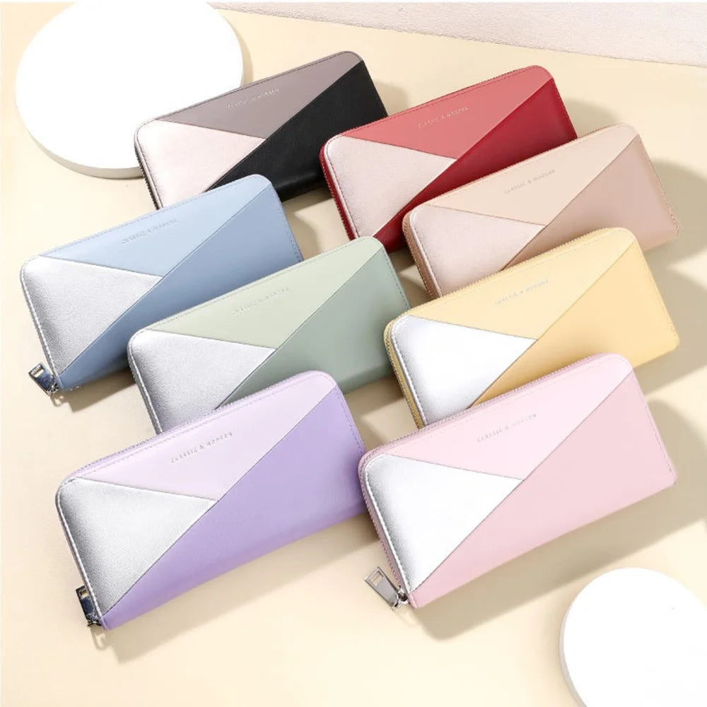 TAILIAN T9612-117 Multiple Card Slots Long Purse Color Splicing PU Leather Women Zipper Clutch - Yellow - 7