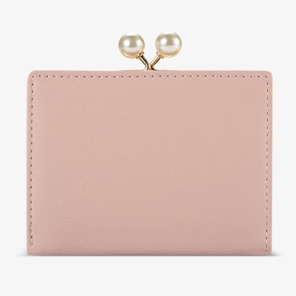 TAILIAN T7368-134 Pearl Clip Wallet PU Leather Card Storage Holder Stitching Rhombus Coin Pouch Bag - Black - 6