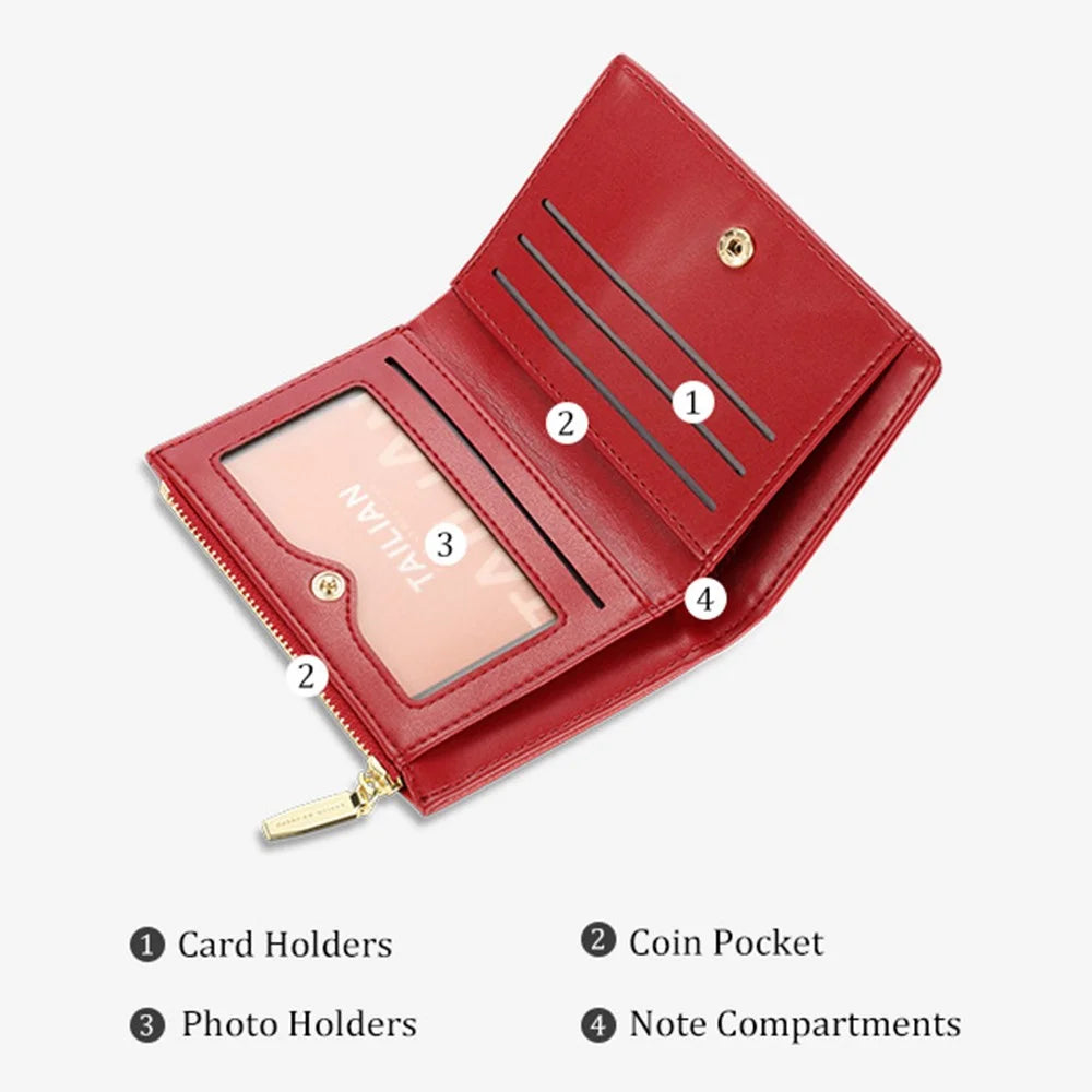 TAILIAN T2602-089 Girl's Wallet PU Leather Travel Card Storage Holder Coin Pouch Bag Billfold for Women - Red - 4