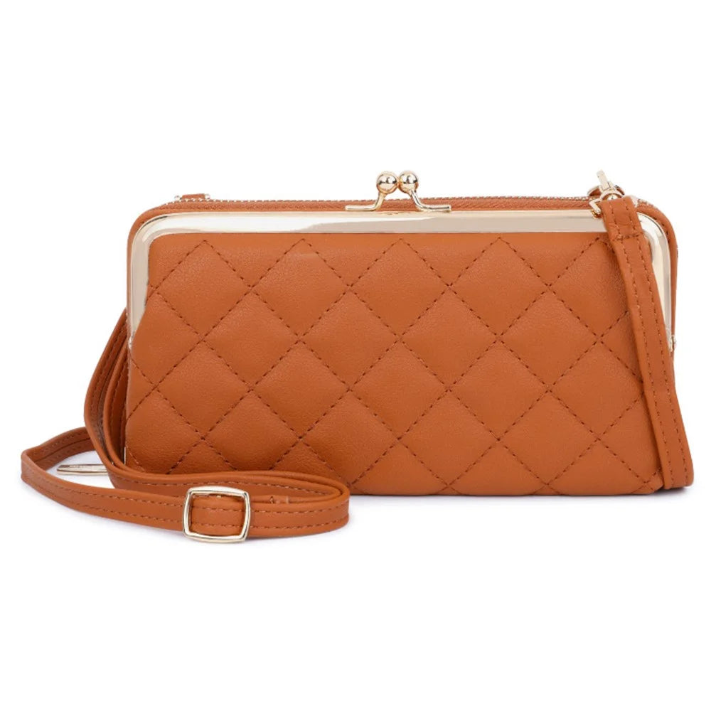 TAILIAN TC318-002 PU Leather Crossbody Bag Multiple Card Slots Rhombus Stitching Line Travel Shoulder Bag - Brown - 1