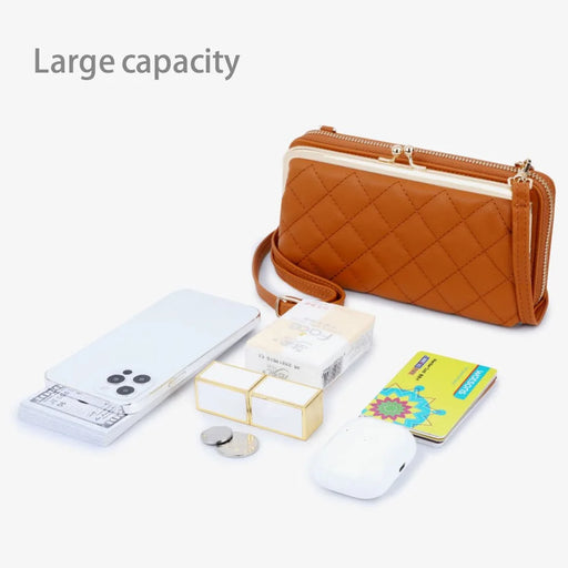 TAILIAN TC318-002 PU Leather Crossbody Bag Multiple Card Slots Rhombus Stitching Line Travel Shoulder Bag - Brown - 2