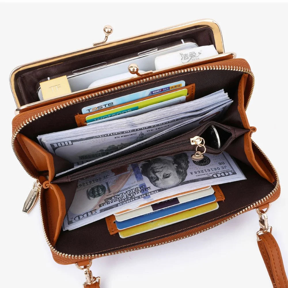 TAILIAN TC318-002 PU Leather Crossbody Bag Multiple Card Slots Rhombus Stitching Line Travel Shoulder Bag - Brown - 3