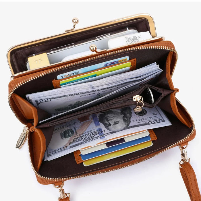 TAILIAN TC318-002 PU Leather Crossbody Bag Multiple Card Slots Rhombus Stitching Line Travel Shoulder Bag - Brown - 3