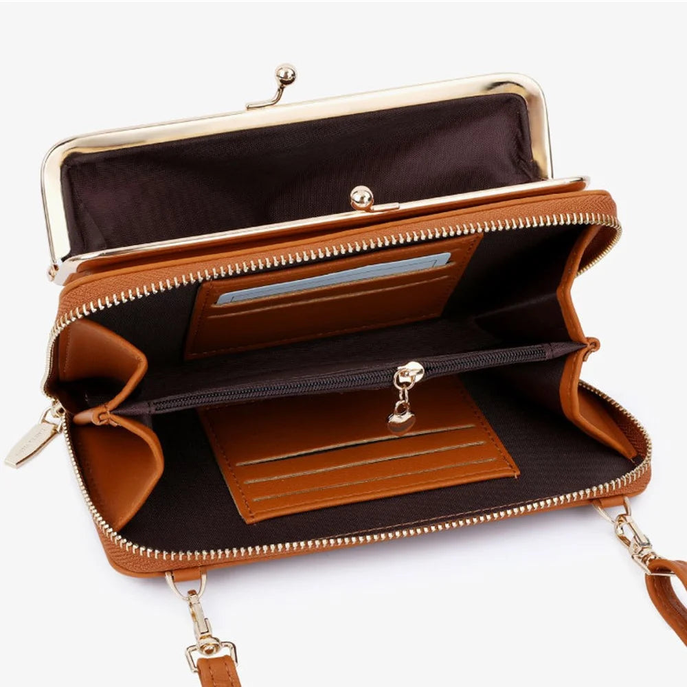 TAILIAN TC318-002 PU Leather Crossbody Bag Multiple Card Slots Rhombus Stitching Line Travel Shoulder Bag - Brown - 4