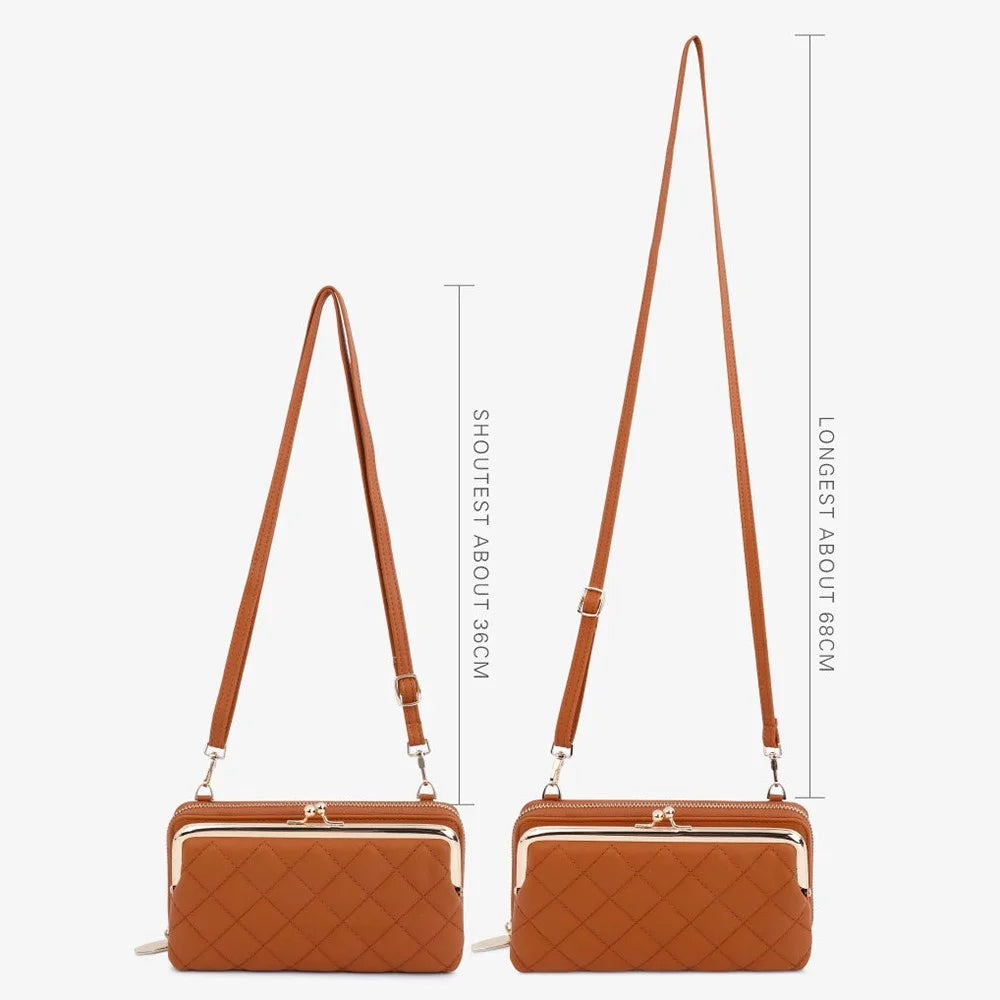 TAILIAN TC318-002 PU Leather Crossbody Bag Multiple Card Slots Rhombus Stitching Line Travel Shoulder Bag - Brown - 6
