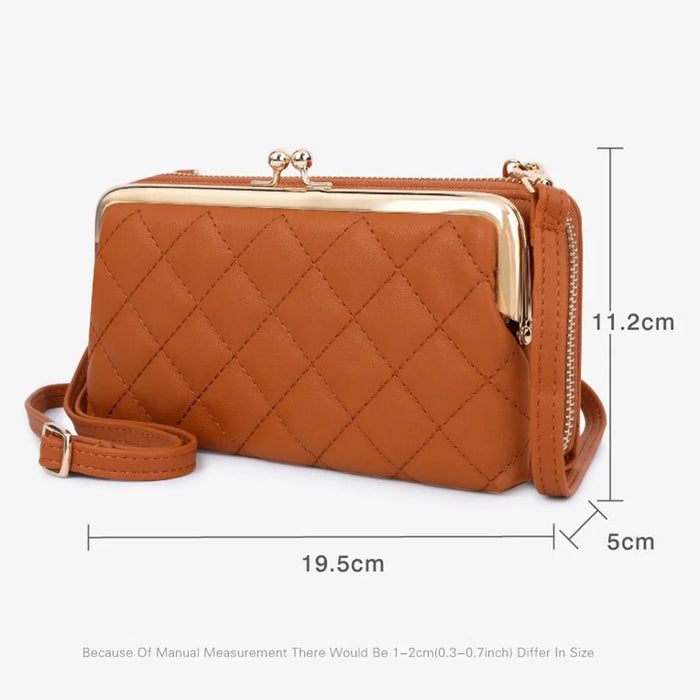 TAILIAN TC318-002 PU Leather Crossbody Bag Multiple Card Slots Rhombus Stitching Line Travel Shoulder Bag - Brown - 7