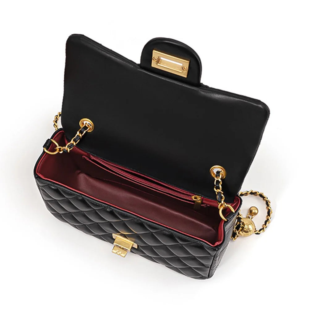 JY2468 Rhombus Quilted Shoulder Bag for Women Top Layer Cowhide Leather Crossbody Bag with Chain Strap - Rose Pink - 2