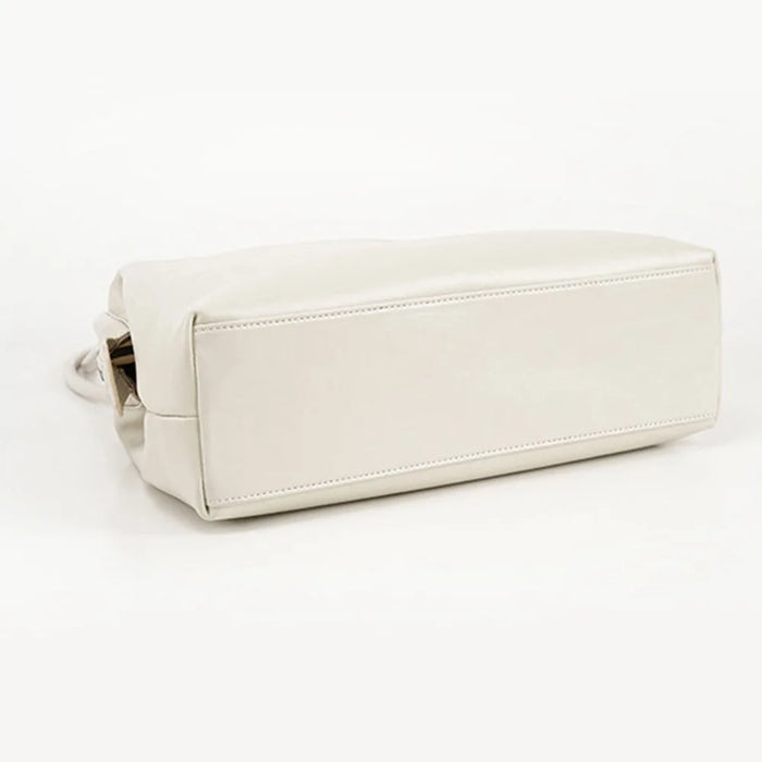 9665 Women Tote Underarm Bag Cowhide Leather Large Capacity Zipper Travel Handbag - White - 3