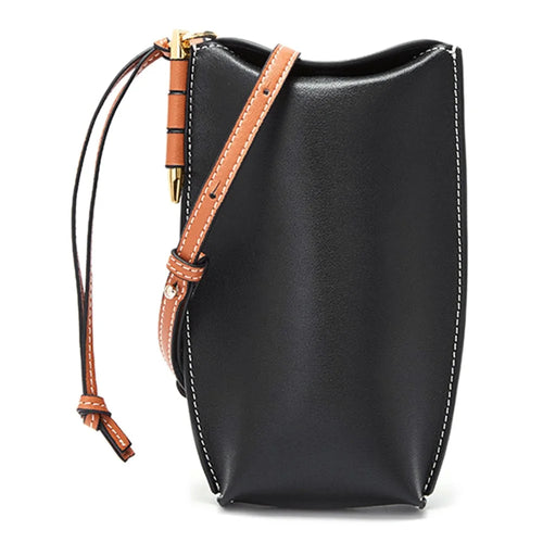 88621 Retro Women Crossbody Phone Bag Genuine Cow Leather Shoulder Bag - Black - 1