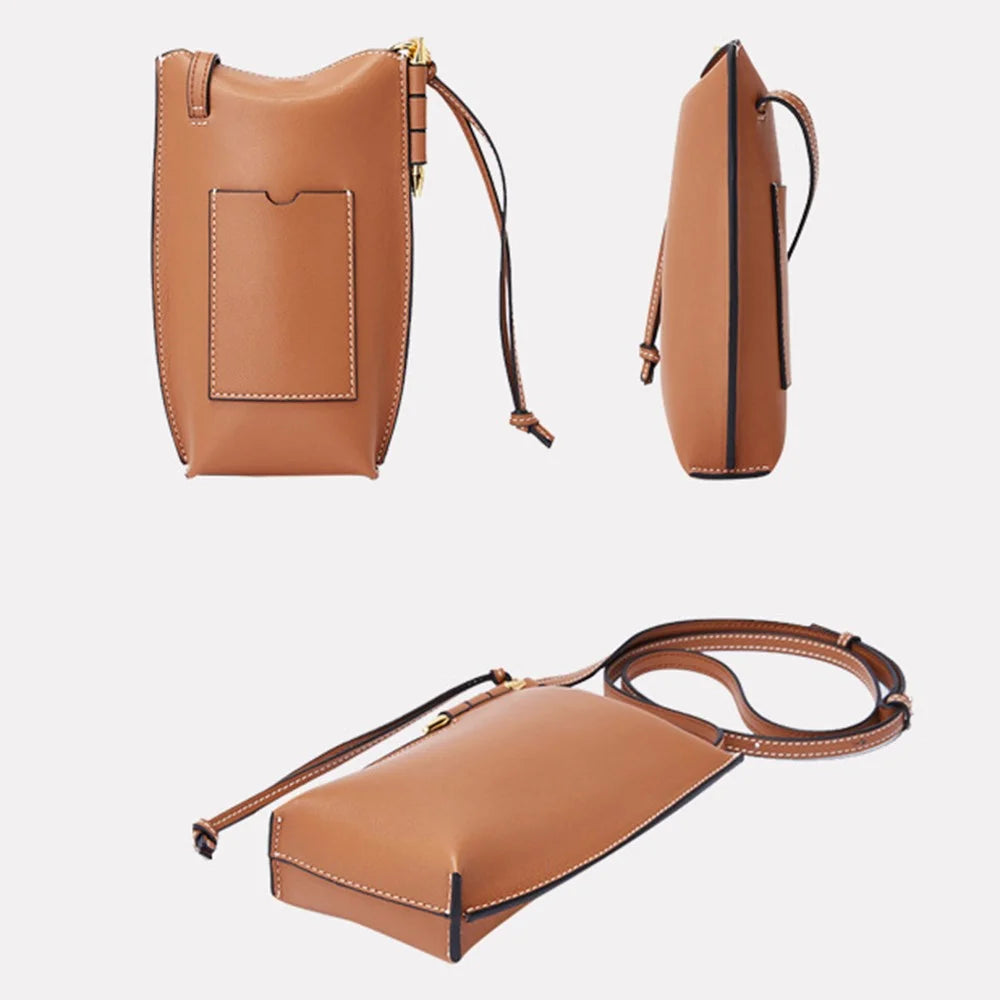 88621 Retro Women Crossbody Phone Bag Genuine Cow Leather Shoulder Bag - Black - 3