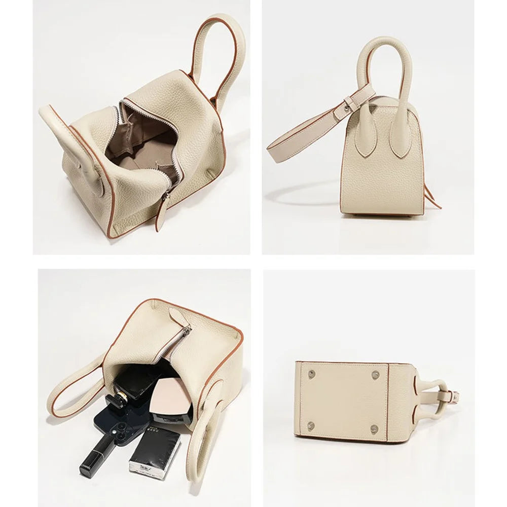 9661 Women Underarm Bag Top Layer Cowhide Leather Zipper Splicing Handbag Armpit Bag - Purple - 2