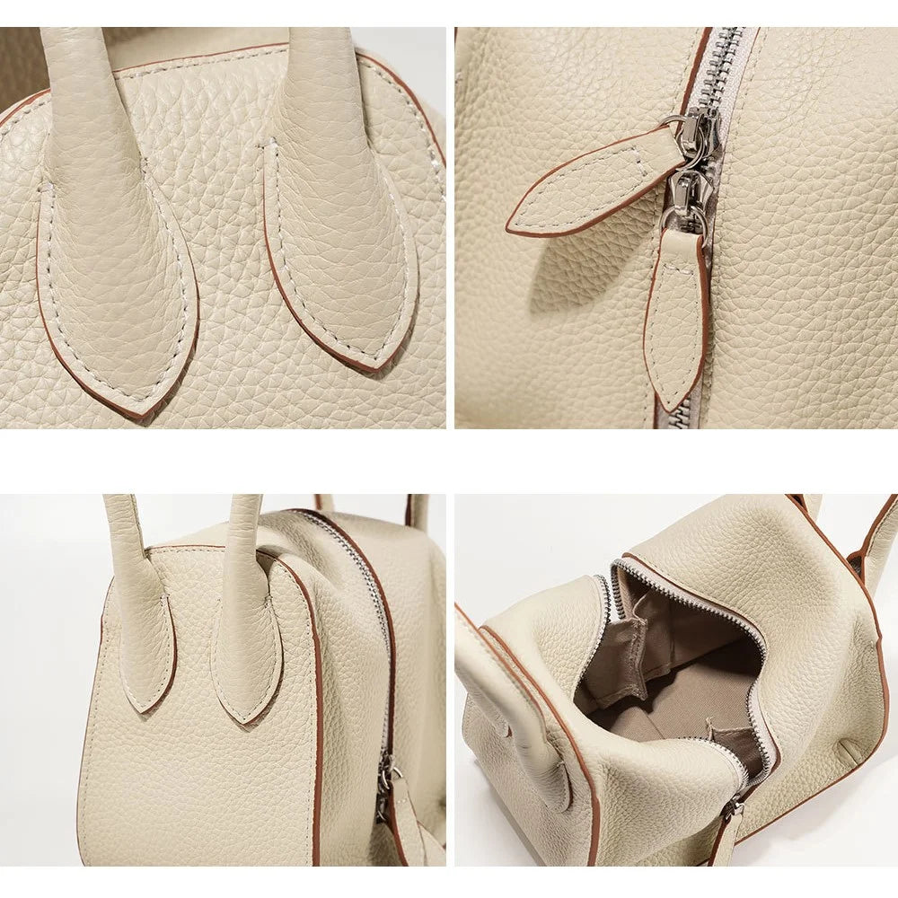 9661 Women Underarm Bag Top Layer Cowhide Leather Zipper Splicing Handbag Armpit Bag - Purple - 3