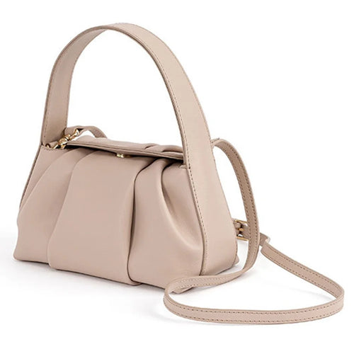 9637 Cloud Dumpling Fashion Women Crossbody Phone Bag Genuine Cow Leather Handbag Shoulder Bag - Apricot - 1