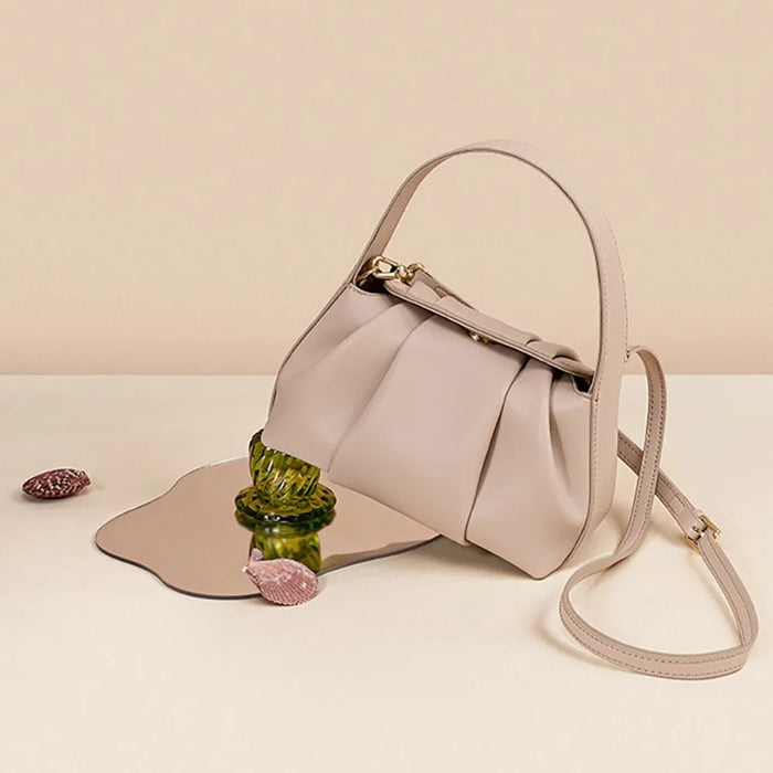 9637 Cloud Dumpling Fashion Women Crossbody Phone Bag Genuine Cow Leather Handbag Shoulder Bag - Apricot - 3