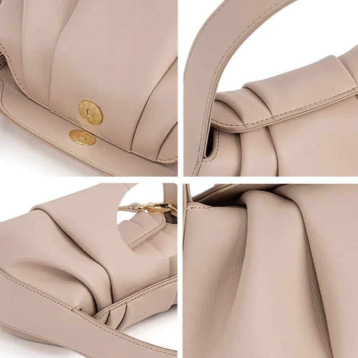 9637 Cloud Dumpling Fashion Women Crossbody Phone Bag Genuine Cow Leather Handbag Shoulder Bag - Apricot - 5