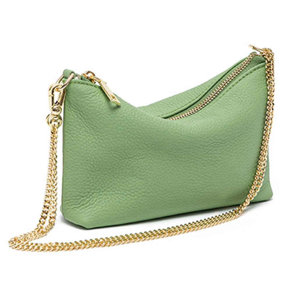 9632 Women Zipper Dumpling Bag Handbag Top Layer Cowhide Leather Crossbody Shoulder Bag with Chain Strap - Green - 1