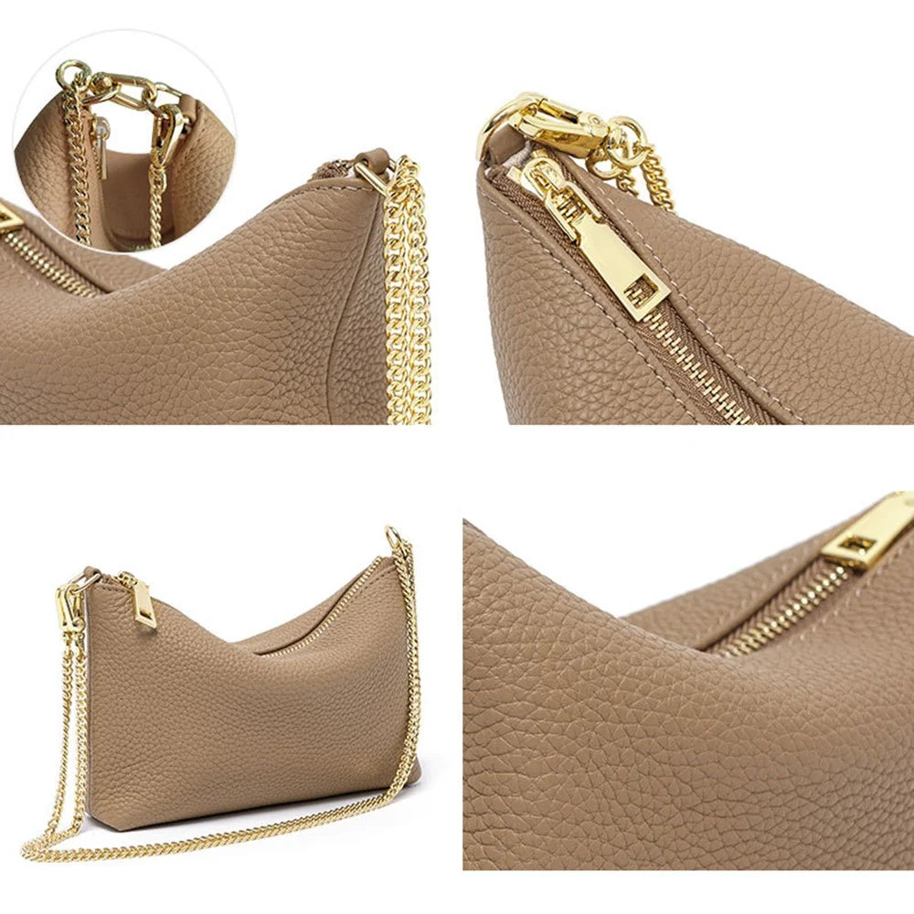9632 Women Zipper Dumpling Bag Handbag Top Layer Cowhide Leather Crossbody Shoulder Bag with Chain Strap - Green - 4