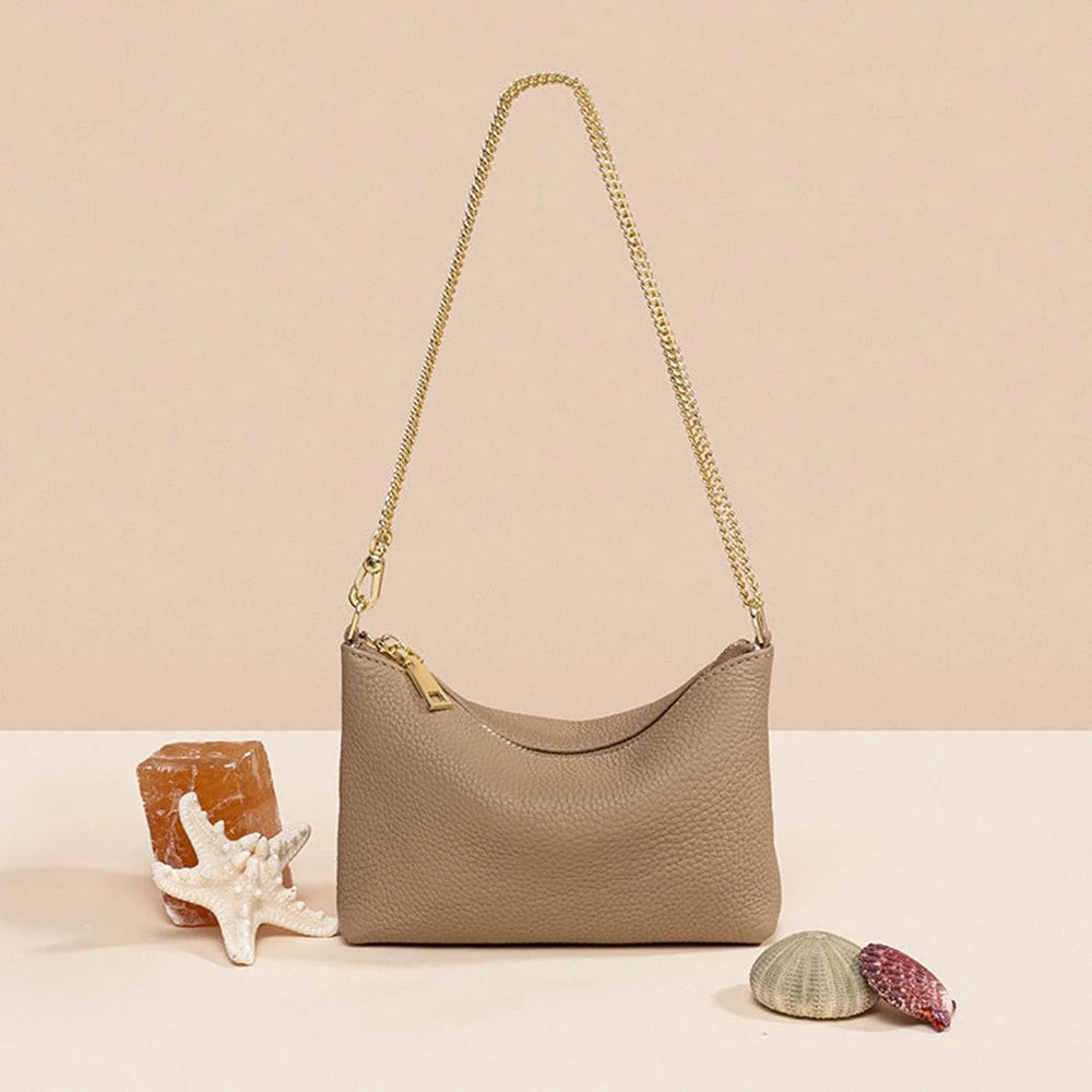 9632 Women Zipper Dumpling Bag Handbag Top Layer Cowhide Leather Crossbody Shoulder Bag with Chain Strap - Green - 5