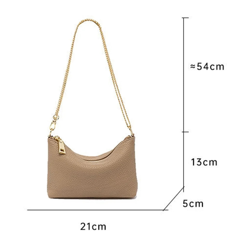 9632 Women Zipper Dumpling Bag Handbag Top Layer Cowhide Leather Crossbody Shoulder Bag with Chain Strap - Green - 6