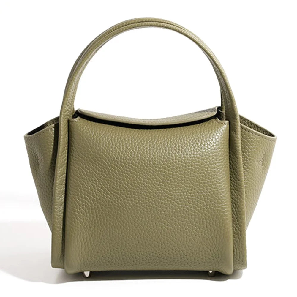 9662 Top Layer Cowhide Leather Handbag Fashion Women Crossbody Bag with Shoulder Strap - Green - 1