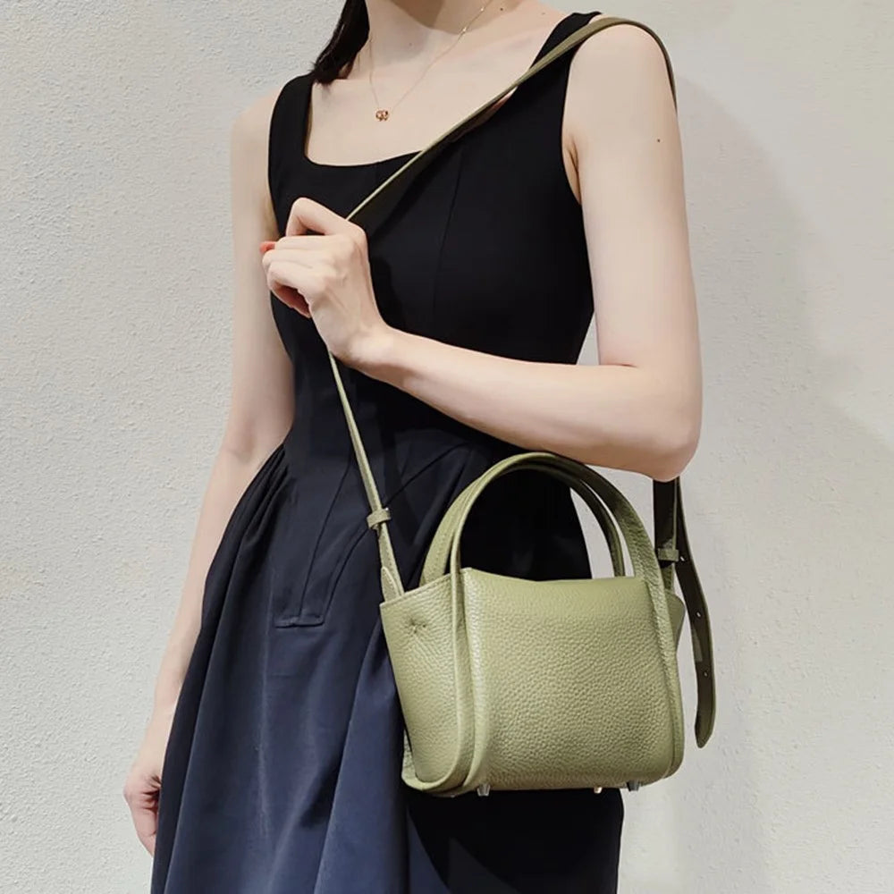 9662 Top Layer Cowhide Leather Handbag Fashion Women Crossbody Bag with Shoulder Strap - Green - 2