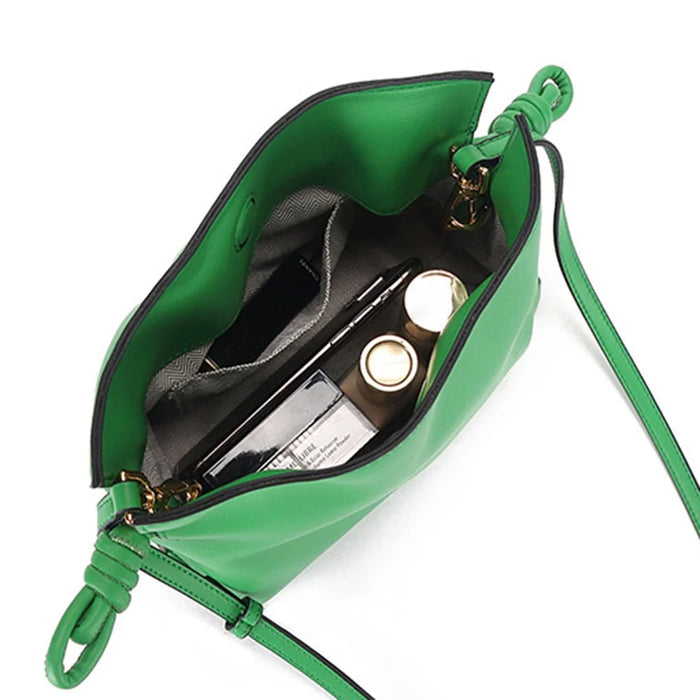 88785 Cowhide Leather Shoulder Strap Fashion Women Crossbody Bag Handbag with Drawstring - Green - 2