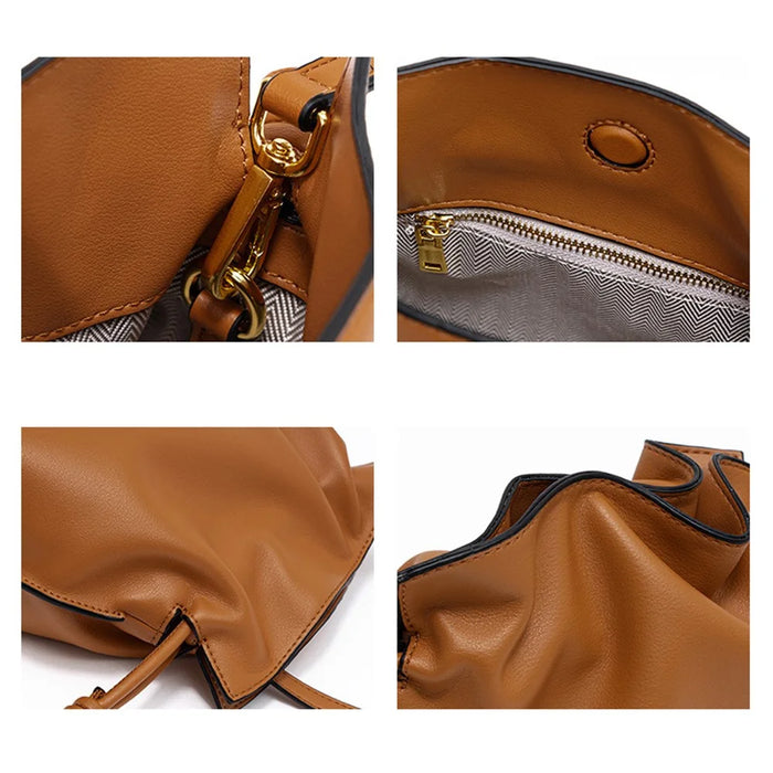 88785 Cowhide Leather Shoulder Strap Fashion Women Crossbody Bag Handbag with Drawstring - Green - 3