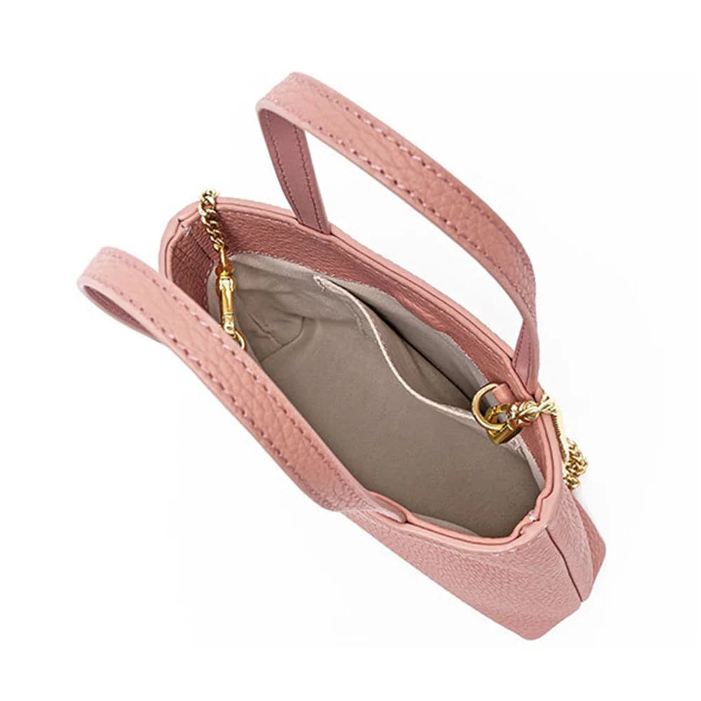 CKWG3303 Women Handbag Top Layer Cowhide Leather Crossbody Bag with Chain Shoulder Strap - Pink - 2