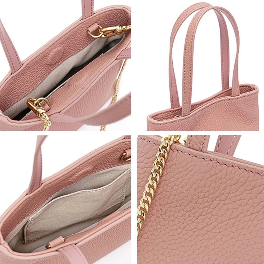 CKWG3303 Women Handbag Top Layer Cowhide Leather Crossbody Bag with Chain Shoulder Strap - Pink - 4