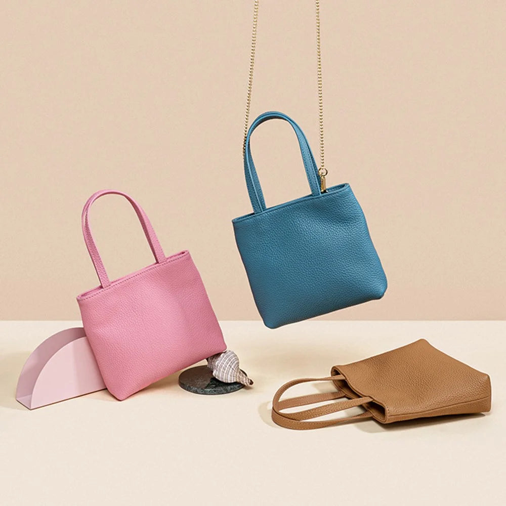 CKWG3303 Women Handbag Top Layer Cowhide Leather Crossbody Bag with Chain Shoulder Strap - Pink - 6