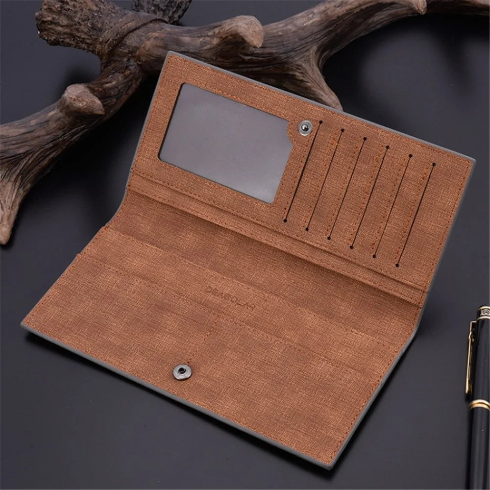 DEABOLAR PU Leather Men Wallet Clutch Multiple Card Slots Ultra Slim Billfold Long Purse - Coffee - 6