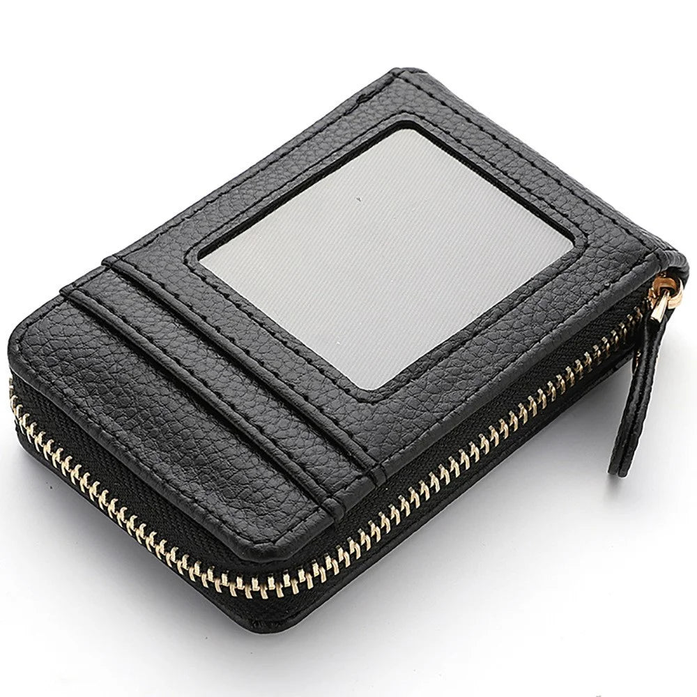 DEABOLAR Accordion Style Multiple Card Slots Holder PU Leather Wallet Coin Purse Zipper Cash Bag - Black - 1