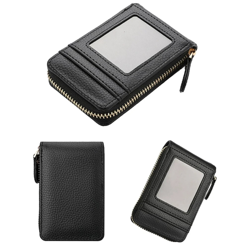 DEABOLAR Accordion Style Multiple Card Slots Holder PU Leather Wallet Coin Purse Zipper Cash Bag - Black - 4
