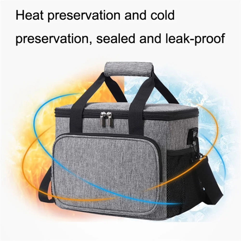 10L Oxford Cloth Thermal Insulated Waterproof Travel Lunch Bag Picnic Cooler Tote with Shoulder Strap - Grey - 3