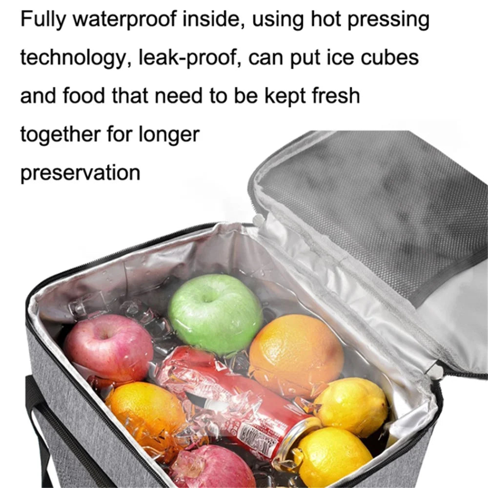 10L Oxford Cloth Thermal Insulated Waterproof Travel Lunch Bag Picnic Cooler Tote with Shoulder Strap - Grey - 4