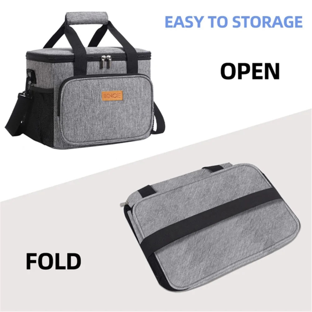 10L Oxford Cloth Thermal Insulated Waterproof Travel Lunch Bag Picnic Cooler Tote with Shoulder Strap - Grey - 5