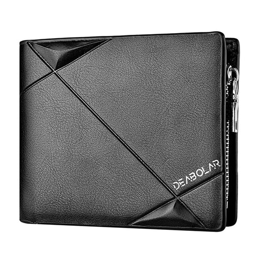DEABOLAR Short Wallet with Zipper Pocket Men Slim PU Leather Coin Storage Card Holder Bag - Black - 1