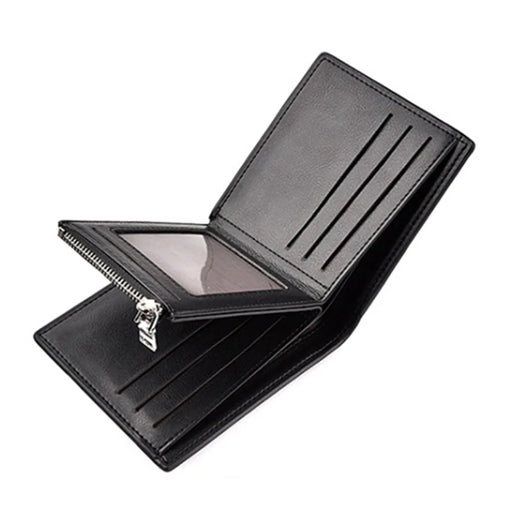 DEABOLAR Short Wallet with Zipper Pocket Men Slim PU Leather Coin Storage Card Holder Bag - Black - 2