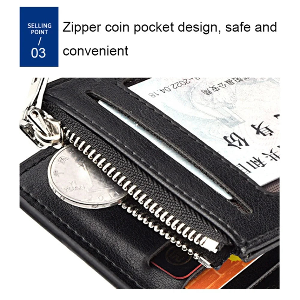 DEABOLAR Short Wallet with Zipper Pocket Men Slim PU Leather Coin Storage Card Holder Bag - Black - 6