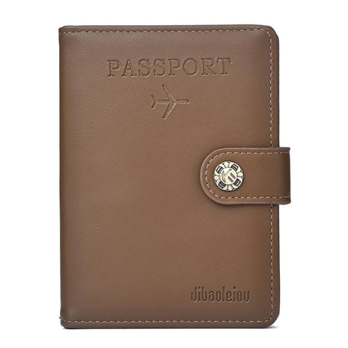 DIBAOLEIOU  PU Leather Travel Passport Holder Cover Hasp Design ID Credit Card Storage Bag - Dark Brown - 1