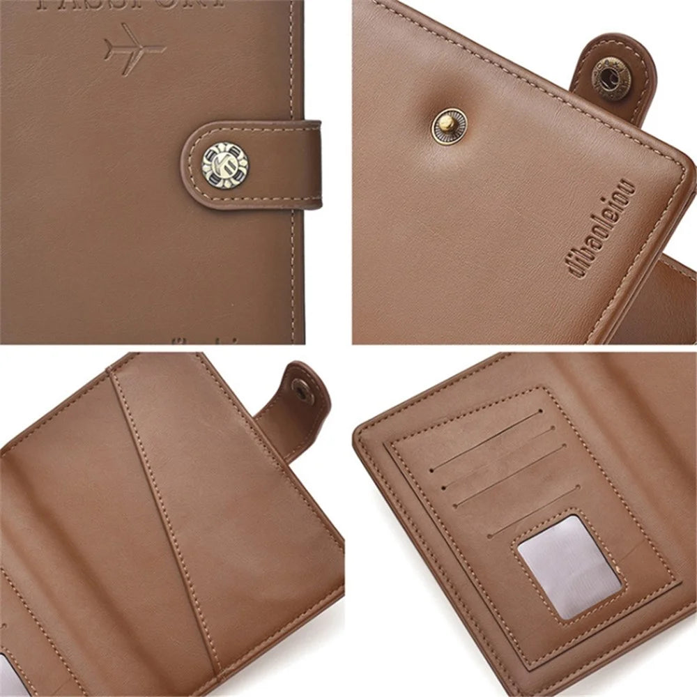 DIBAOLEIOU  PU Leather Travel Passport Holder Cover Hasp Design ID Credit Card Storage Bag - Dark Brown - 3