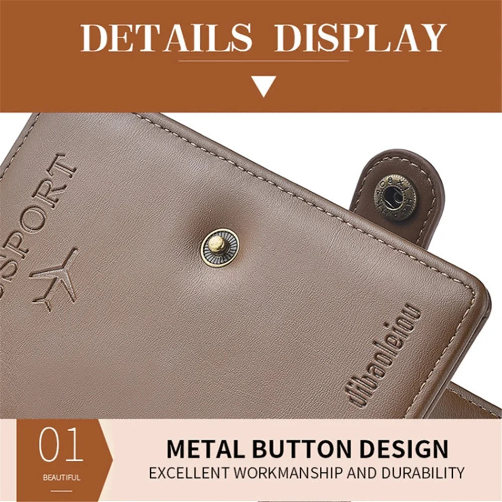 DIBAOLEIOU  PU Leather Travel Passport Holder Cover Hasp Design ID Credit Card Storage Bag - Dark Brown - 4