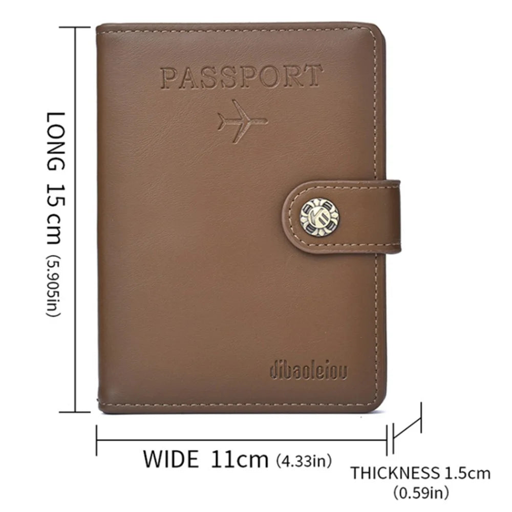 DIBAOLEIOU  PU Leather Travel Passport Holder Cover Hasp Design ID Credit Card Storage Bag - Dark Brown - 6