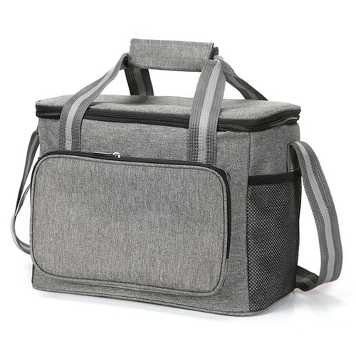 24L Thermal Insulated Travel Lunch Bag Waterproof Oxford Cloth Picnic Cooler Tote Shoulder Bag - Grey - 1