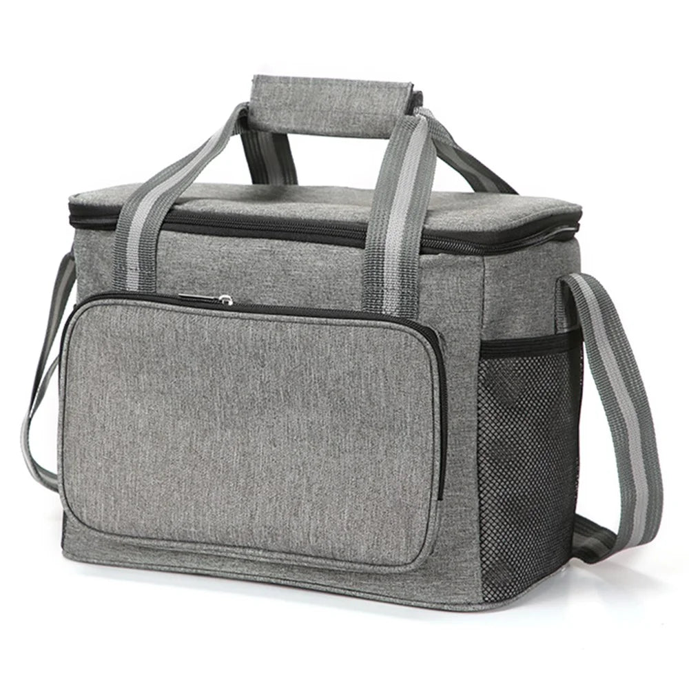 24L Thermal Insulated Travel Lunch Bag Waterproof Oxford Cloth Picnic Cooler Tote Shoulder Bag - Grey - 1