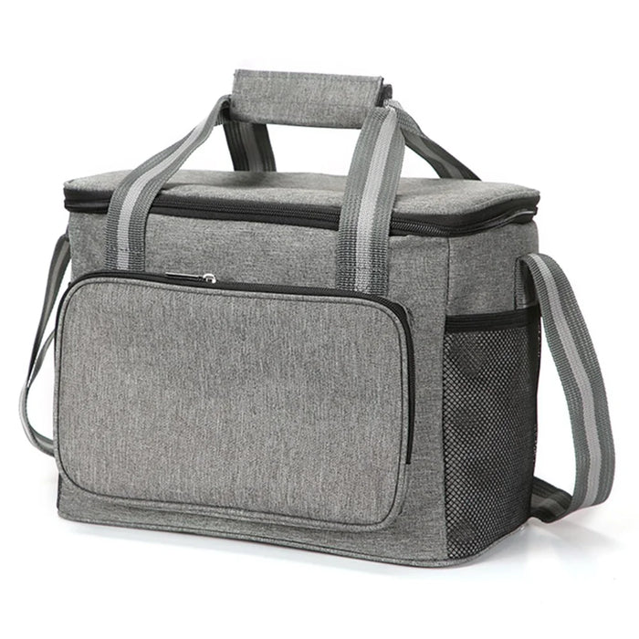 24L Thermal Insulated Travel Lunch Bag Waterproof Oxford Cloth Picnic Cooler Tote Shoulder Bag - Grey - 1