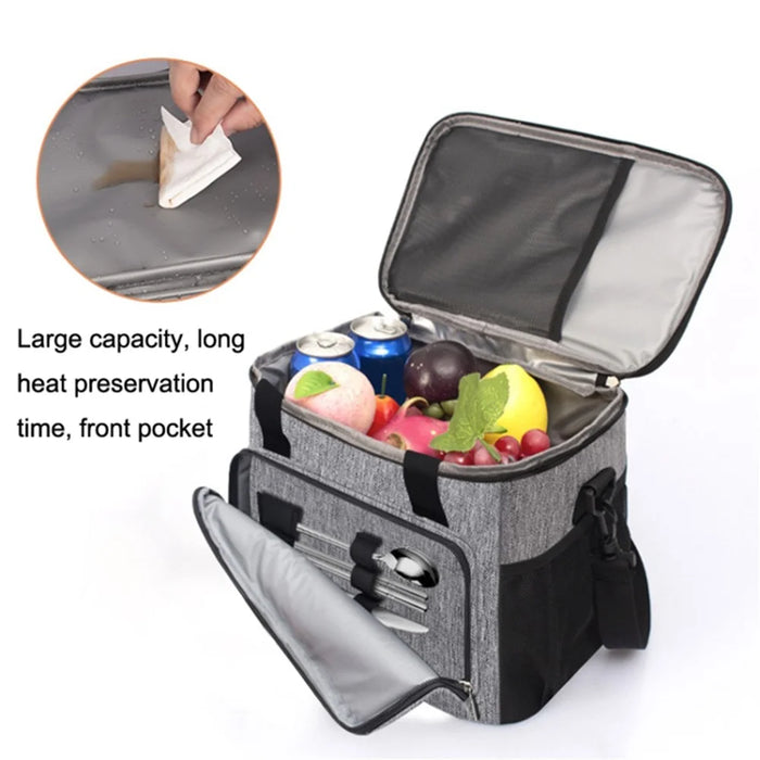 24L Thermal Insulated Travel Lunch Bag Waterproof Oxford Cloth Picnic Cooler Tote Shoulder Bag - Grey - 2